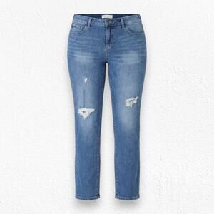 Slink Medium Wash Distressed Mid Rise Curvy Fit Straight Leg Jeans Size 16